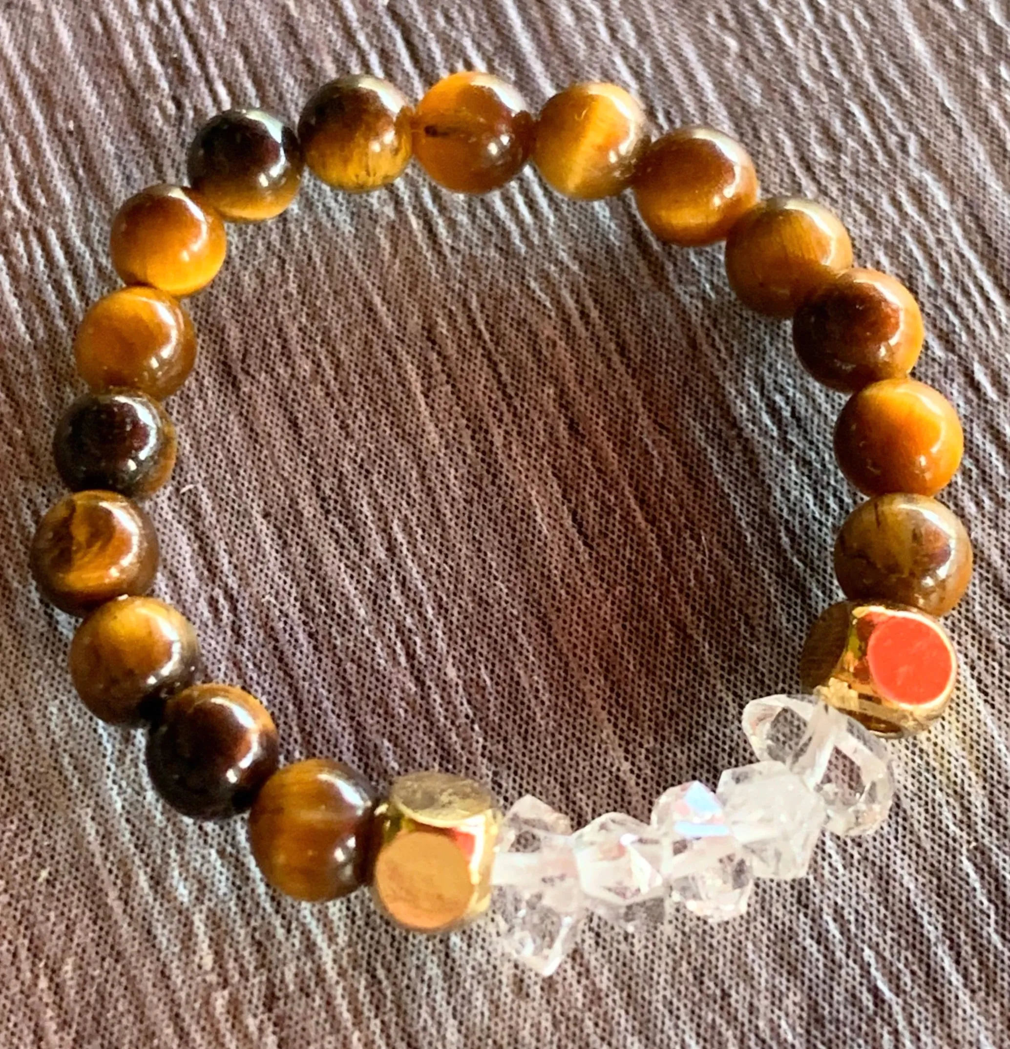 🔴SOLD🔴Remy Handmade Herkimer Diamond and Tigers Eye Expandable Ring
