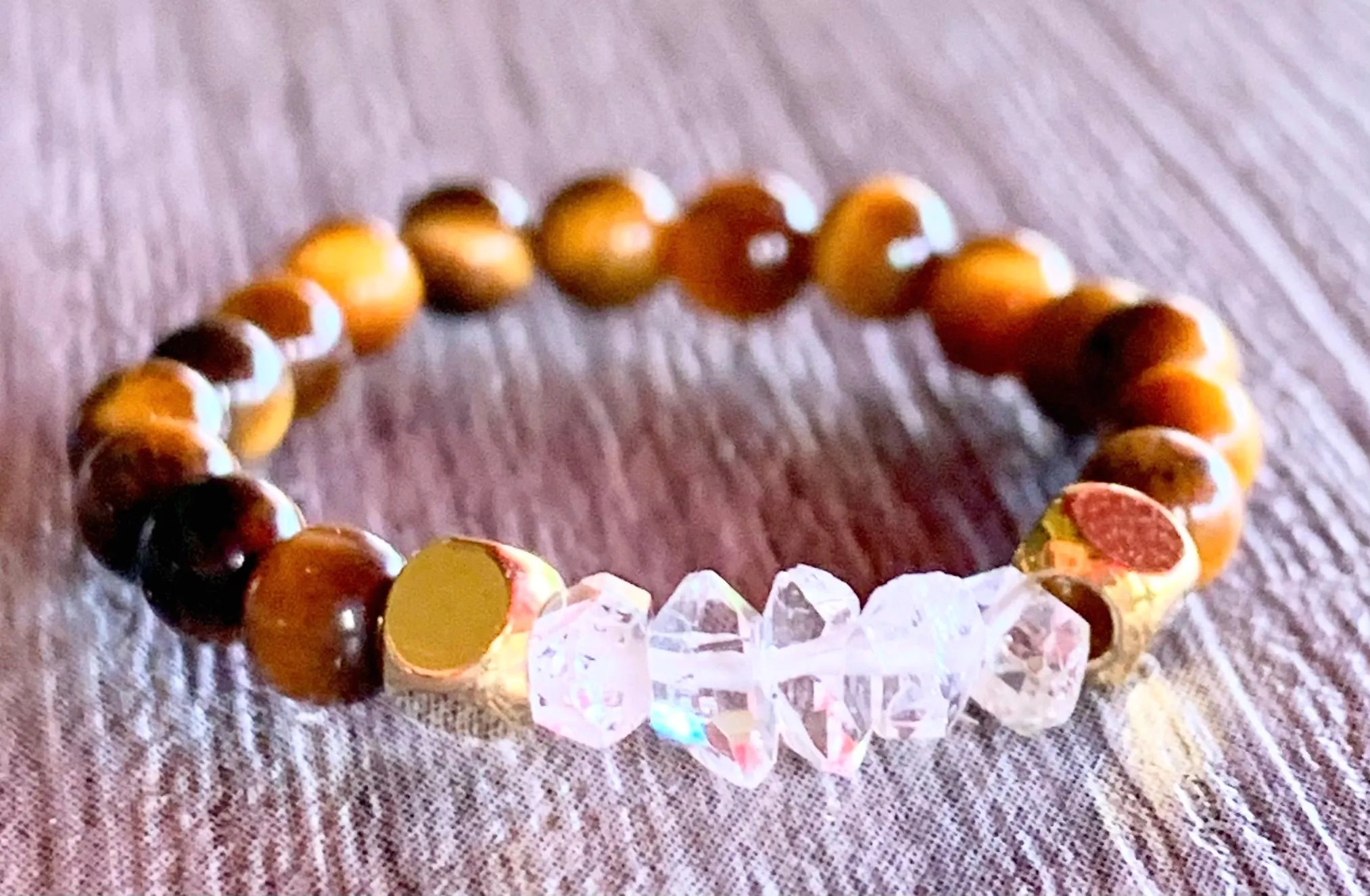 🔴SOLD🔴Remy Handmade Herkimer Diamond and Tigers Eye Expandable Ring