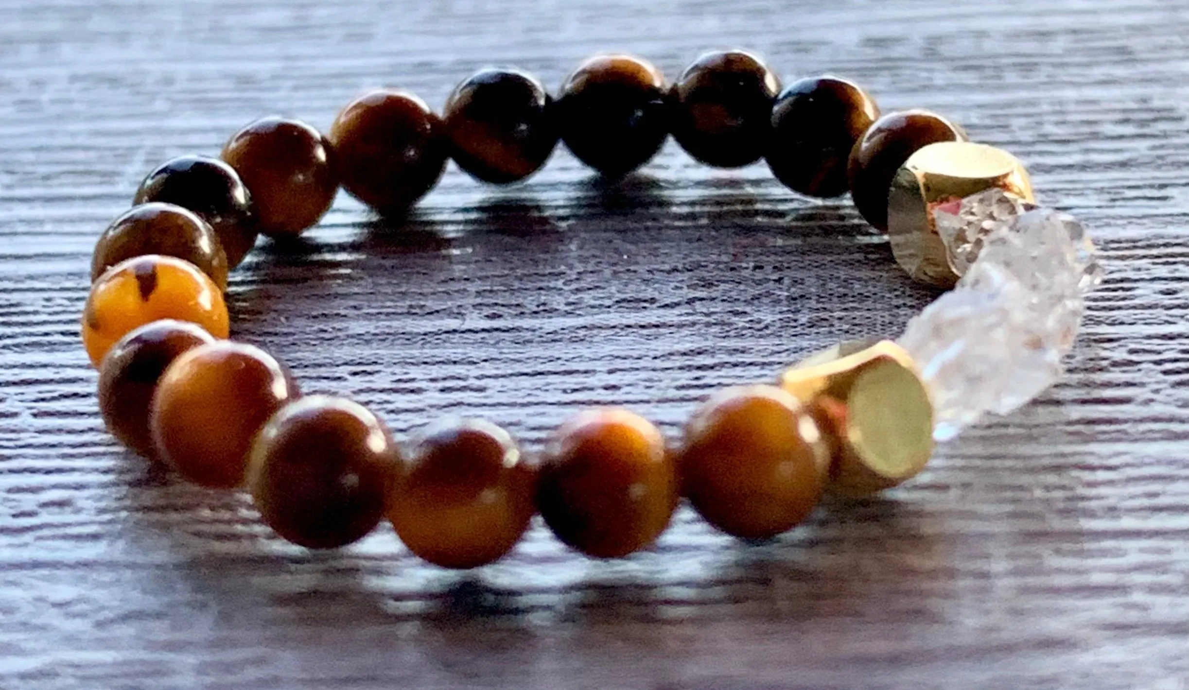 🔴SOLD🔴Remy Handmade Herkimer Diamond and Tigers Eye Expandable Ring