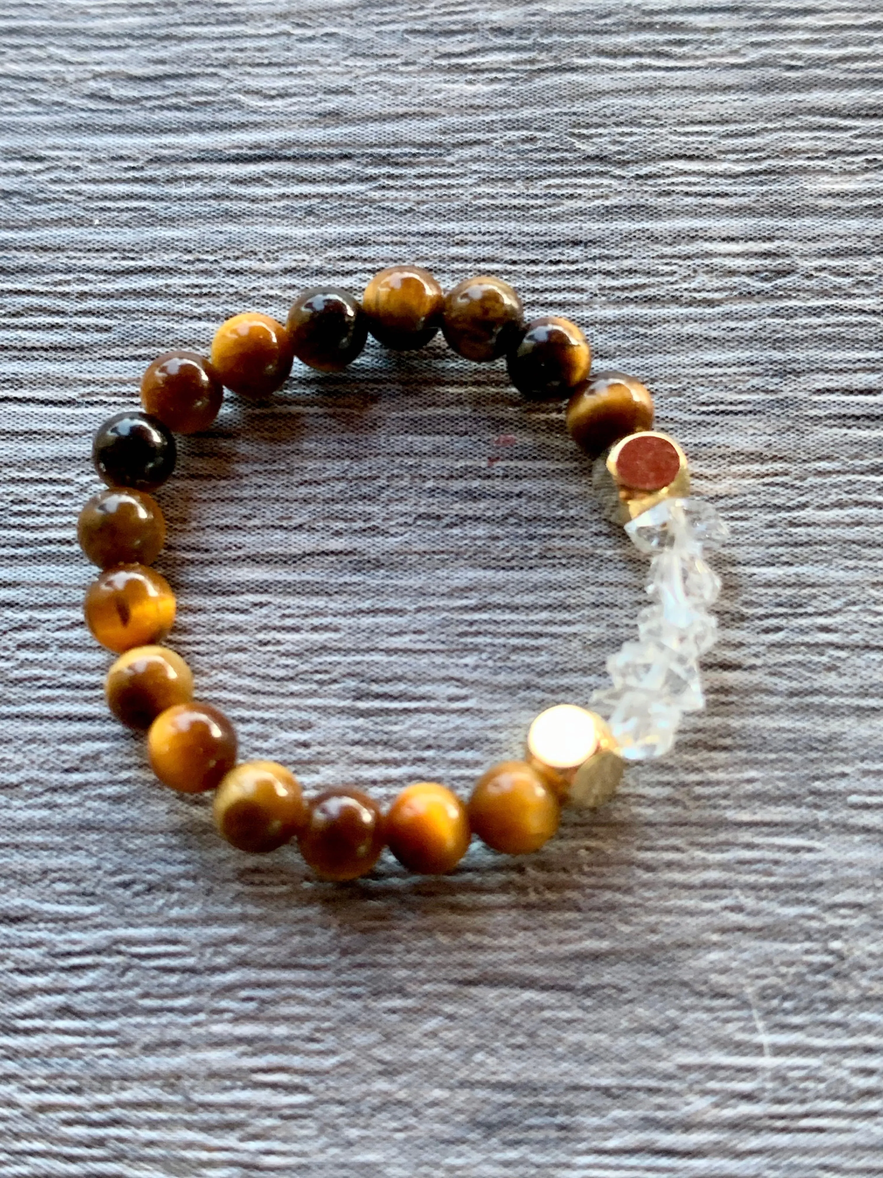 🔴SOLD🔴Remy Handmade Herkimer Diamond and Tigers Eye Expandable Ring