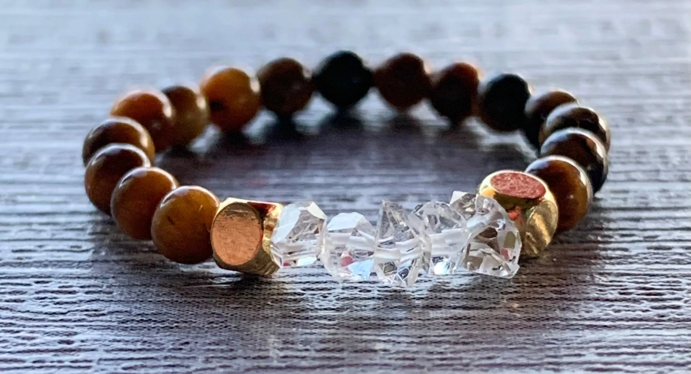 🔴SOLD🔴Remy Handmade Herkimer Diamond and Tigers Eye Expandable Ring