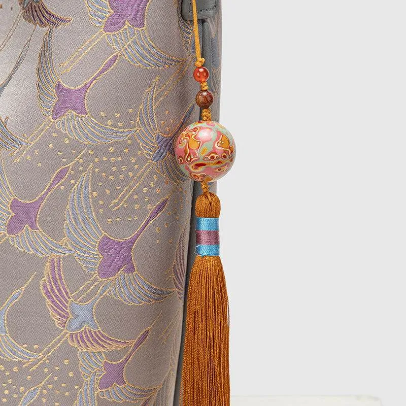 Song Brocade Chinese Bucket Shoulder Bag with Charming Tassel