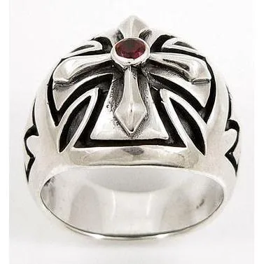Sterling Silver Biker Cross Ring