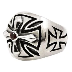 Sterling Silver Biker Cross Ring