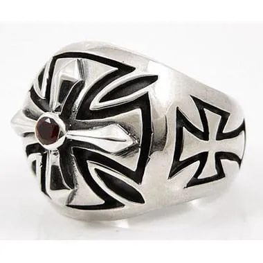 Sterling Silver Biker Cross Ring