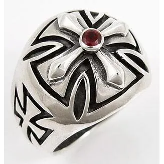Sterling Silver Biker Cross Ring