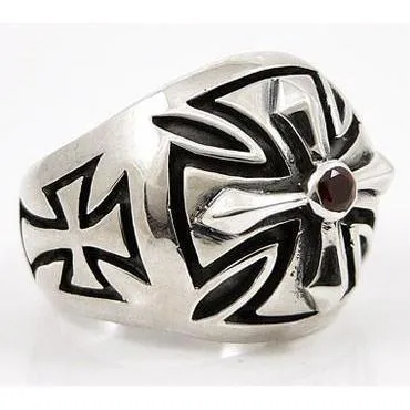 Sterling Silver Biker Cross Ring