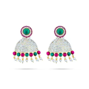 Stone Earring Pair - 3.5 Inches | Stud Earring/ Multicolour Stone With Beads Design Karnapathiram for Deity