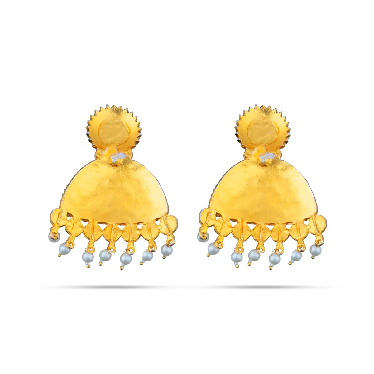 Stone Earring Pair - 3.5 Inches | Stud Earring/ Multicolour Stone With Beads Design Karnapathiram for Deity