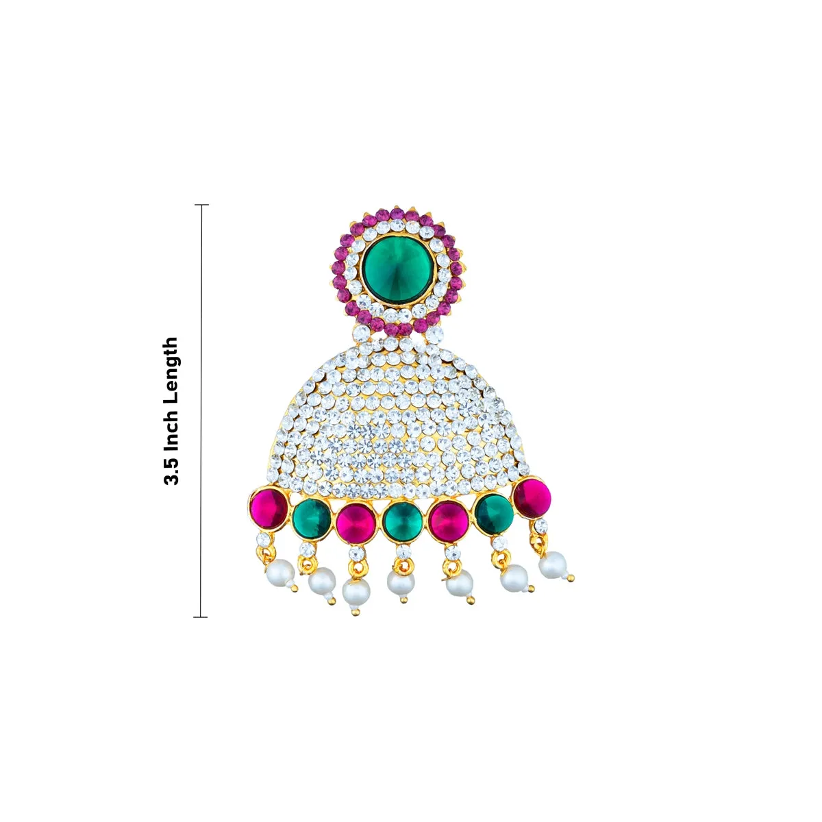 Stone Earring Pair - 3.5 Inches | Stud Earring/ Multicolour Stone With Beads Design Karnapathiram for Deity