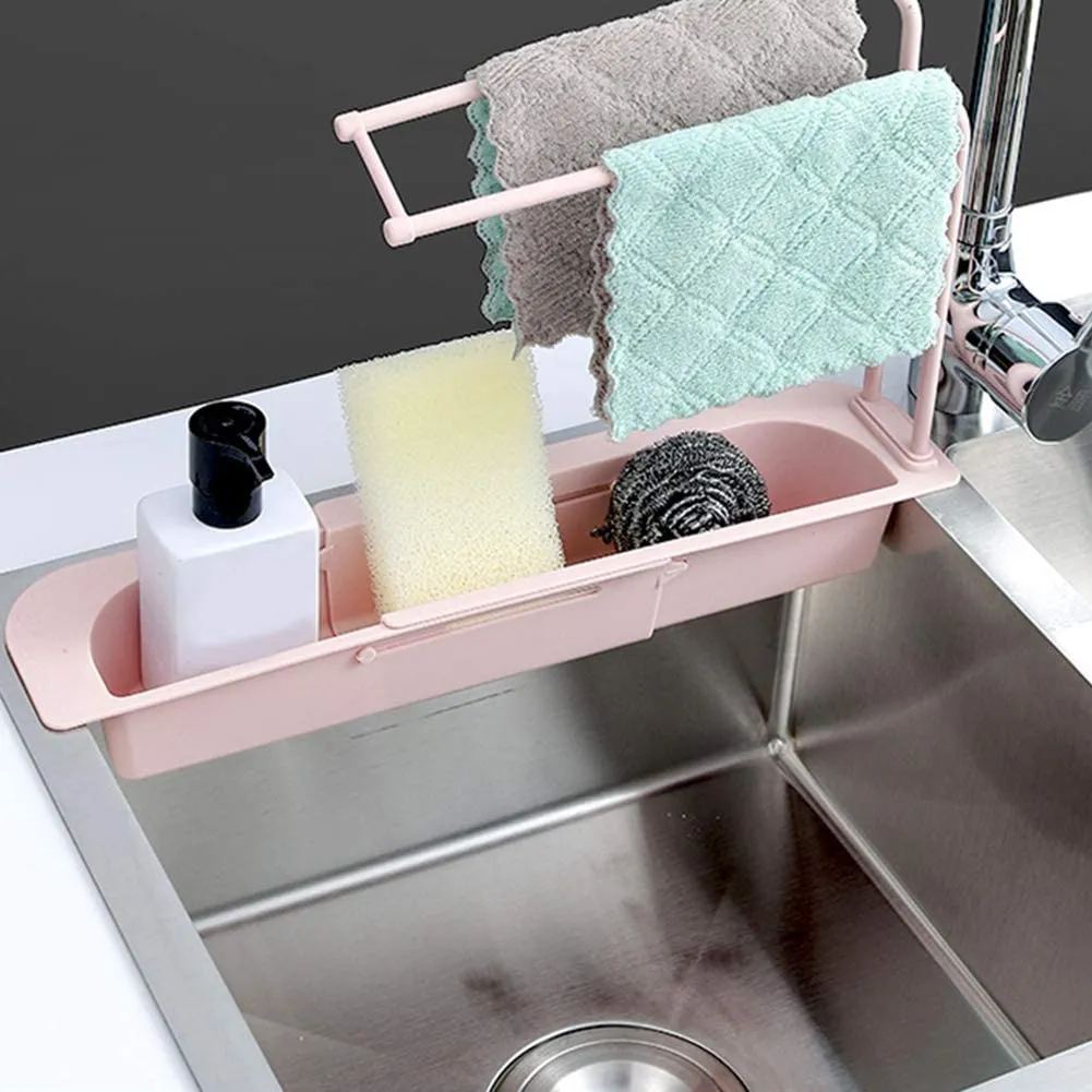 Telescopic Expandable Kitchen Sink Drain Basket Holder Rack F42-8-765 Pink
