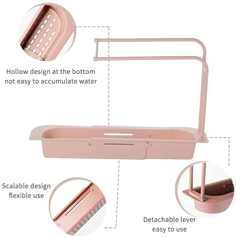 Telescopic Expandable Kitchen Sink Drain Basket Holder Rack F42-8-765 Pink