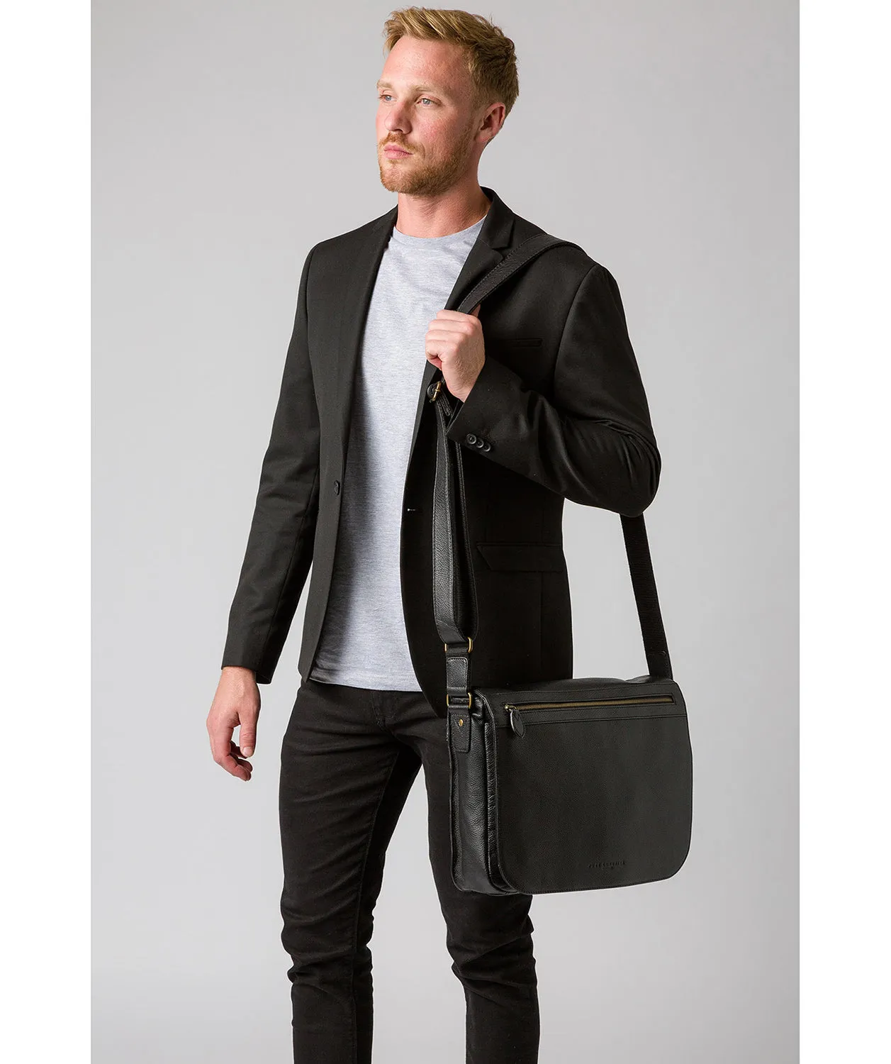 'Terence' Black Leather Messenger Bag