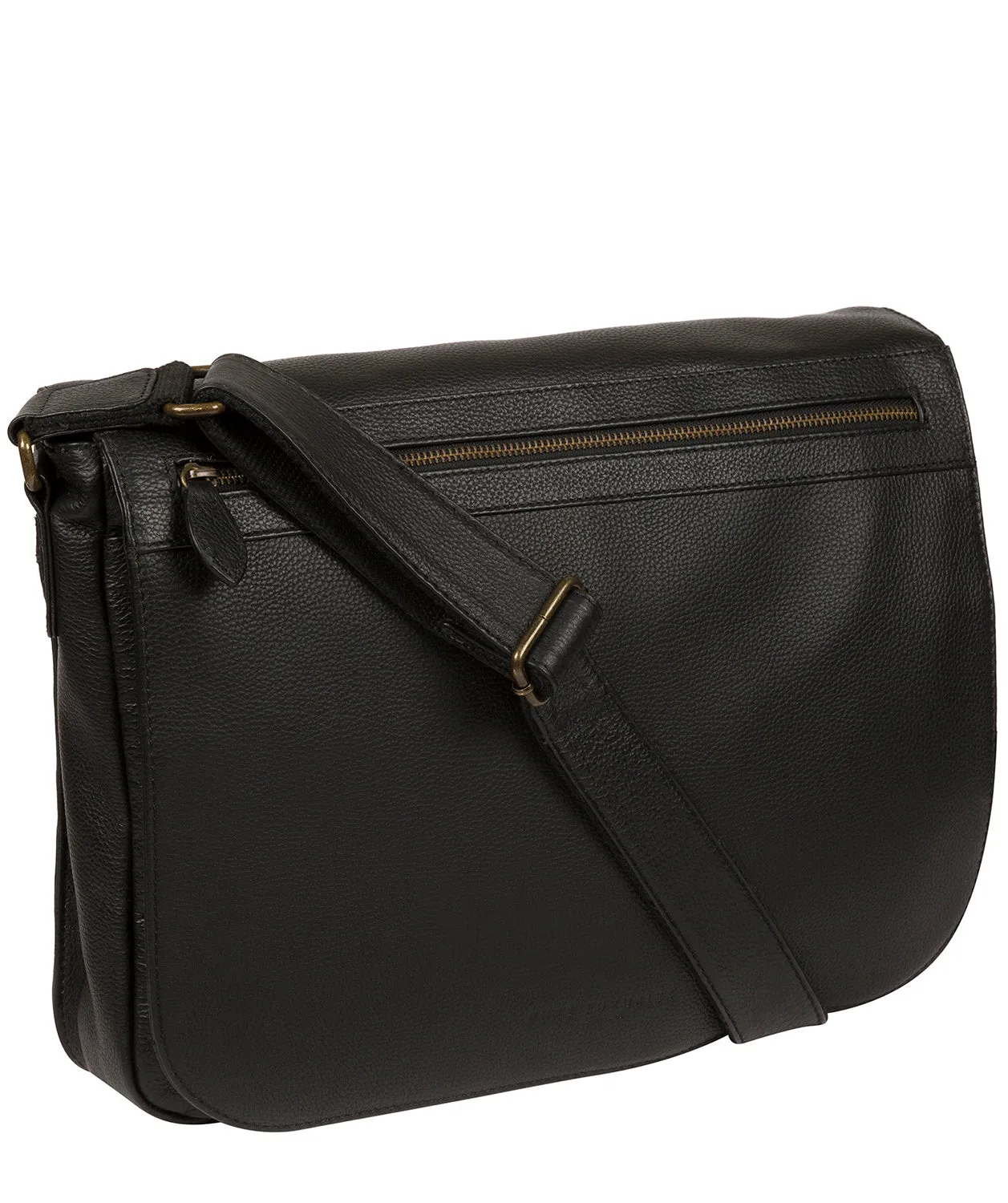 'Terence' Black Leather Messenger Bag