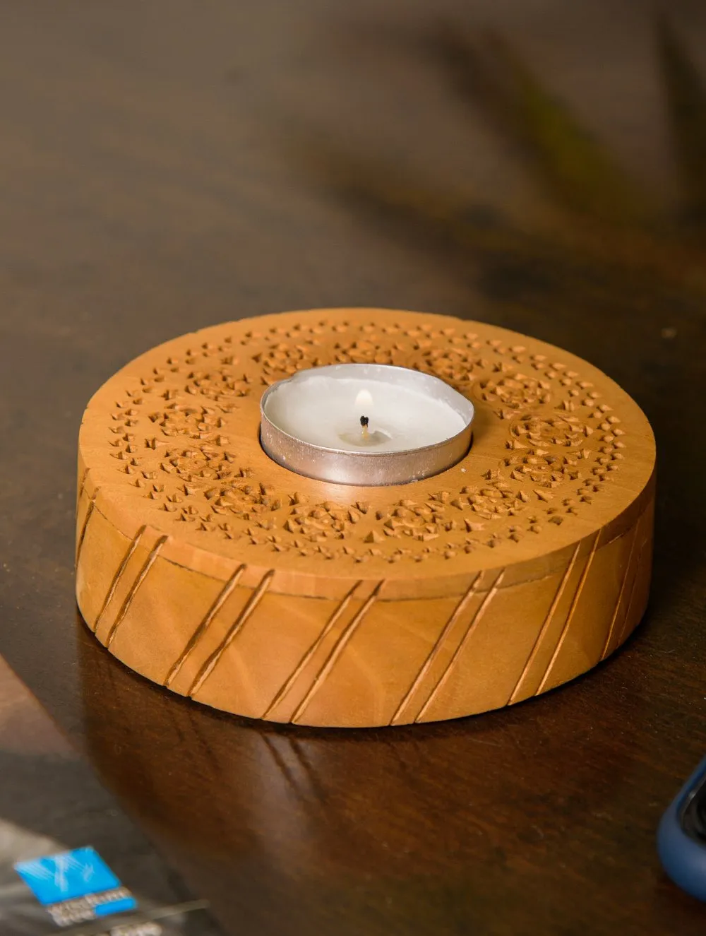 The India Craft House Wooden Jaali Tealight Holder - Circular