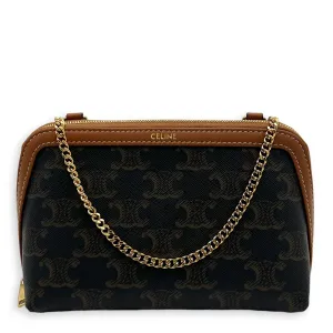 Triomphe Clutch On Chain Shoulder Bag Brown in Coated Canvas, Gold hardware