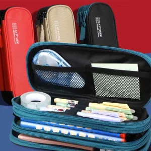 Triple Zip Big Capacity Pencil Case Office College School Pen Pouch