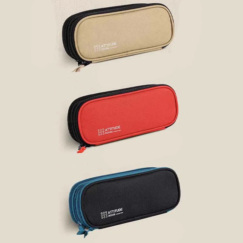 Triple Zip Big Capacity Pencil Case Office College School Pen Pouch
