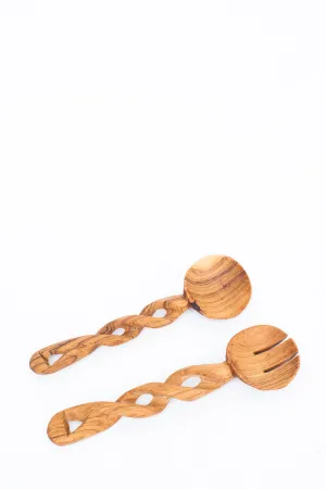 Twisted Olivewood Salad Set, Medium