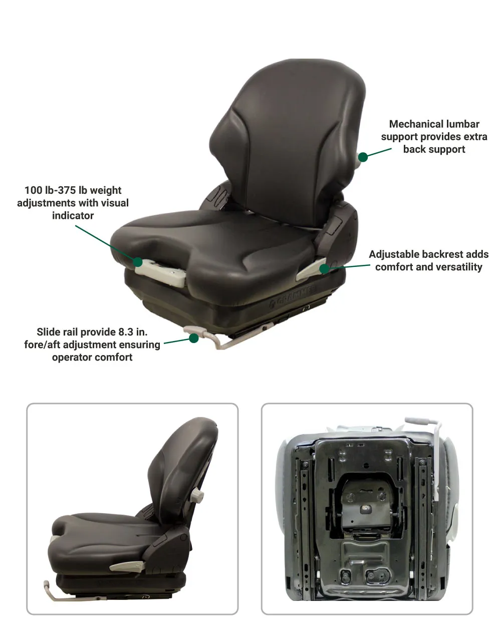 Uni Pro | KM 136 Seat with Mechanical Suspension | Black Vinyl (7882.KMM)