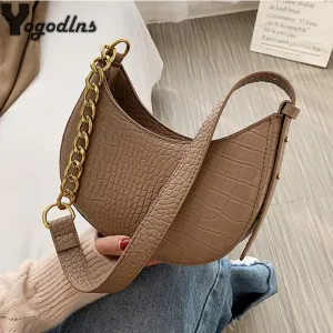 Vintage Alligator Hobos Bags For Women 2021 Shoulder Bag Female Solid Color PU Leather Totes Chain Handbag Purse Crossbody Bags