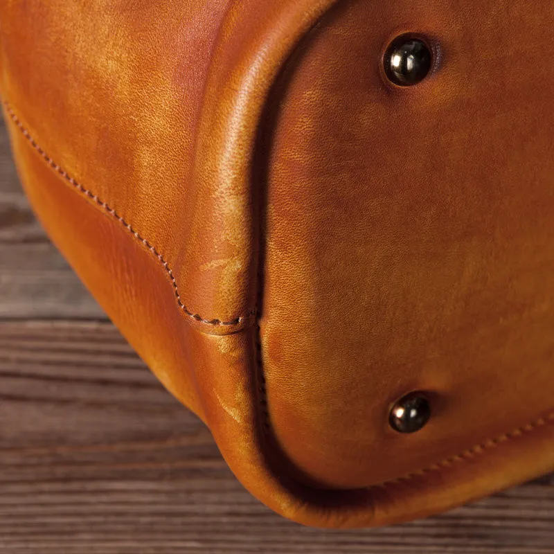 Vintage Womens Brown Leather Bucket Bag Crossbody Bags for Women