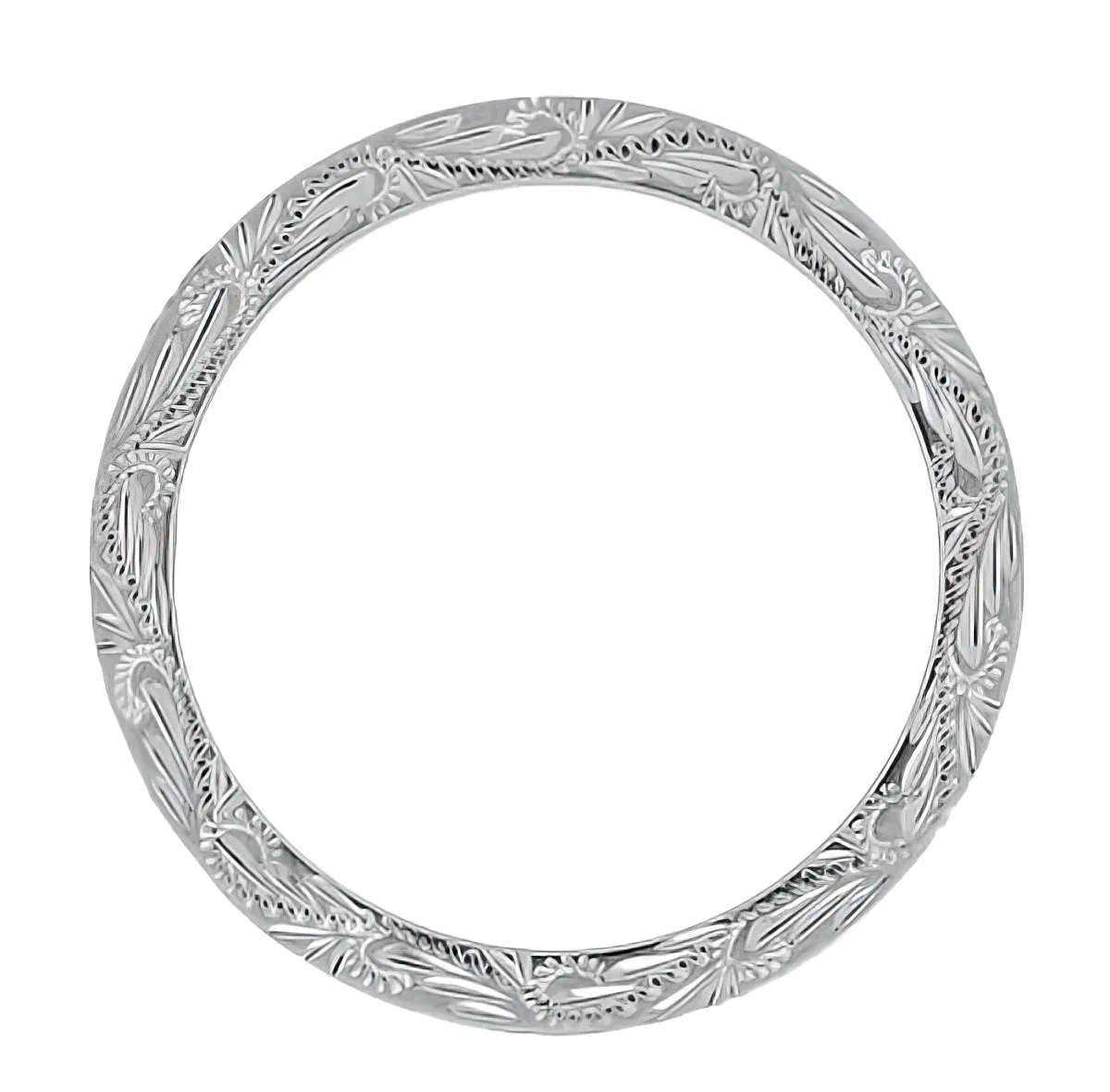 Western Carved Leaves & Scrolls 5mm Wide Platinum Vintage Style Wedding Ring