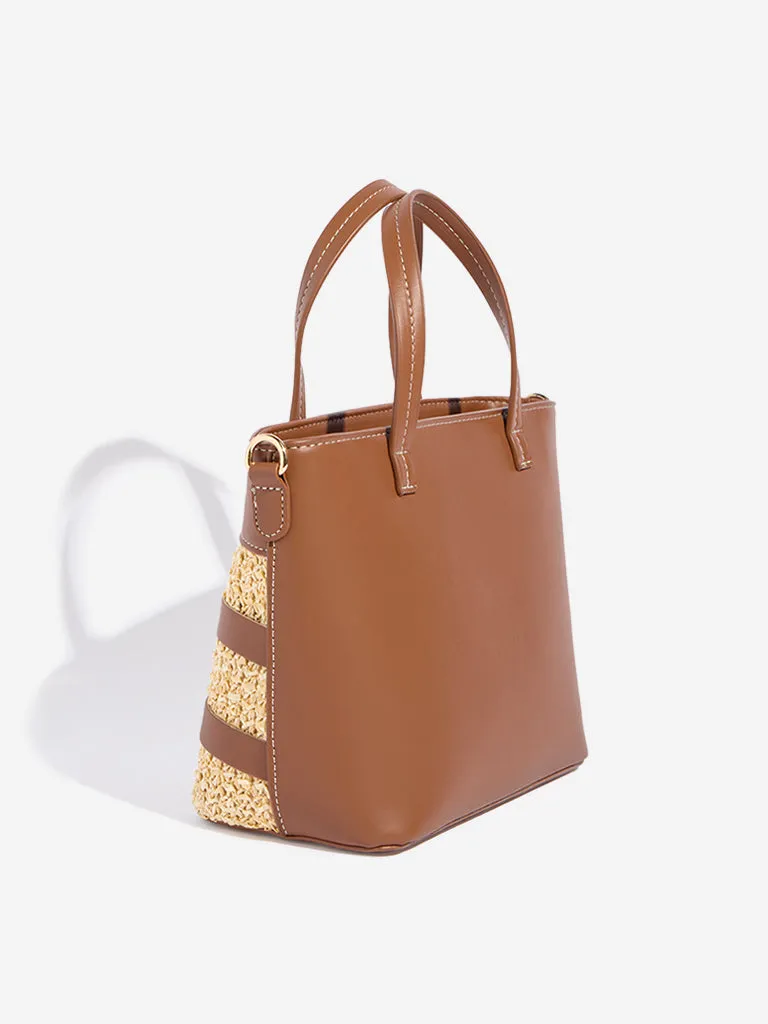 Westside Tan Checkered Bucket Bag