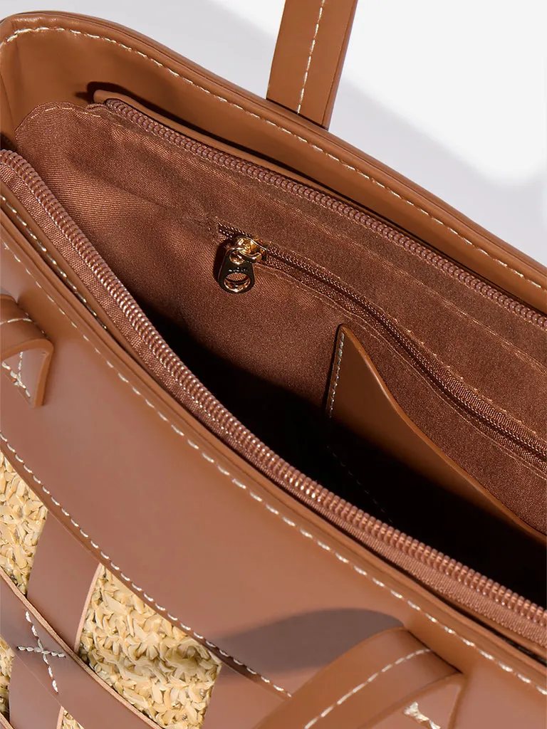 Westside Tan Checkered Bucket Bag