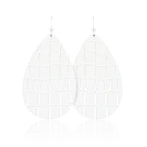 White Croc Teardrop Leather Earrings