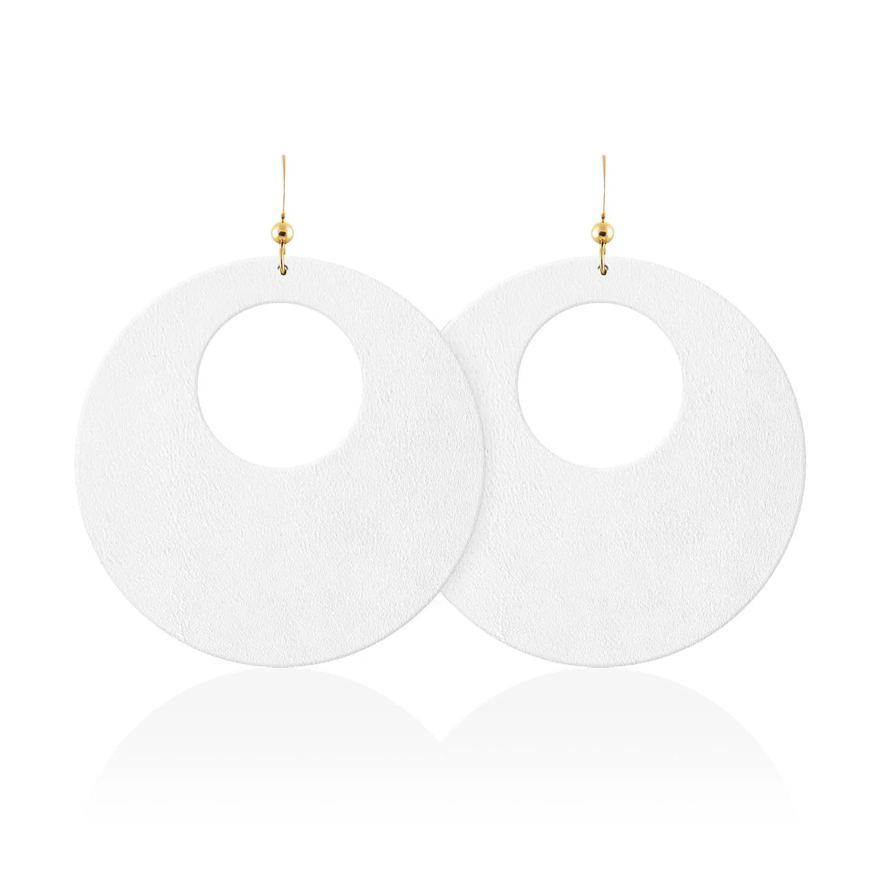 White Revolve Leather Earrings