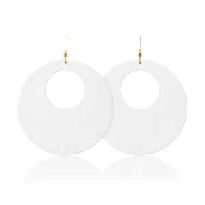 White Revolve Leather Earrings