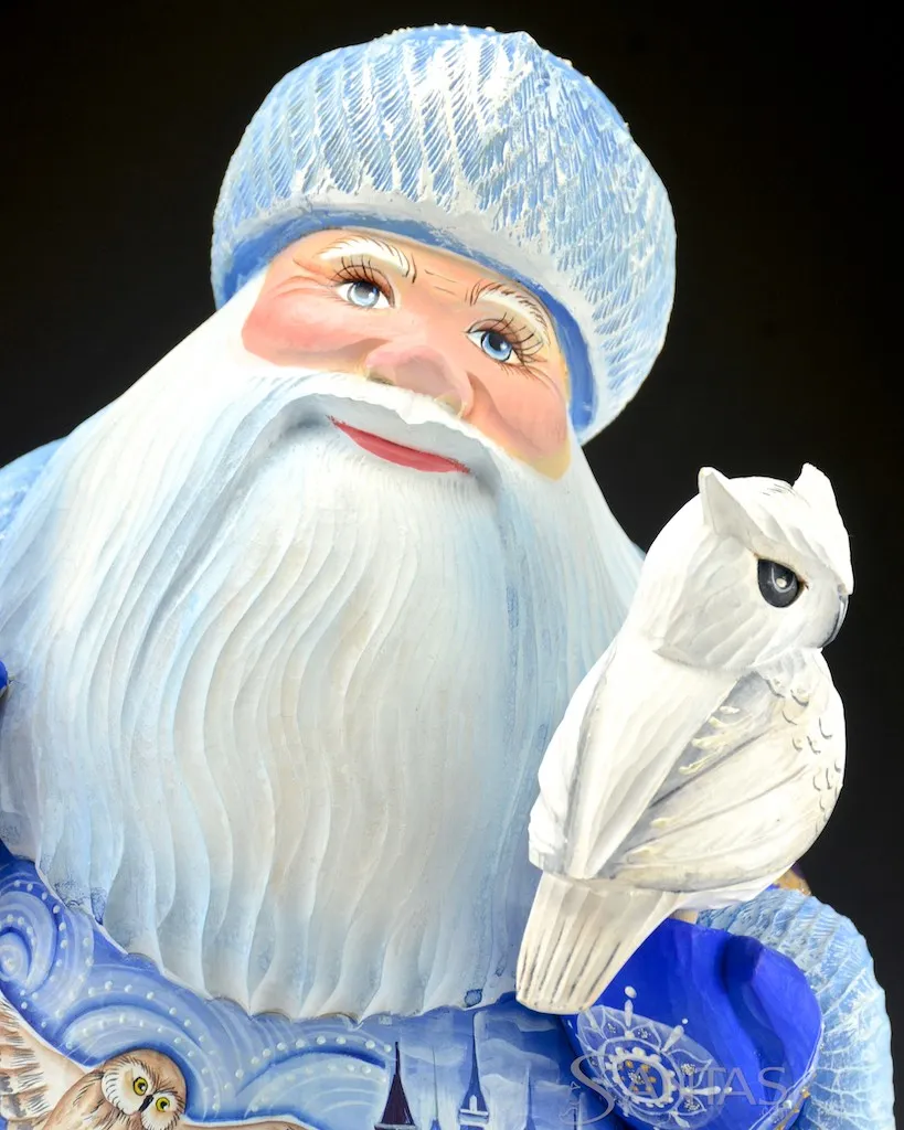Winter Blue Arctic Santa with Polar Bear and Snow Owl