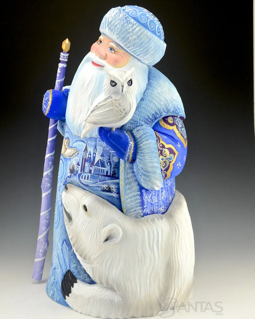Winter Blue Arctic Santa with Polar Bear and Snow Owl